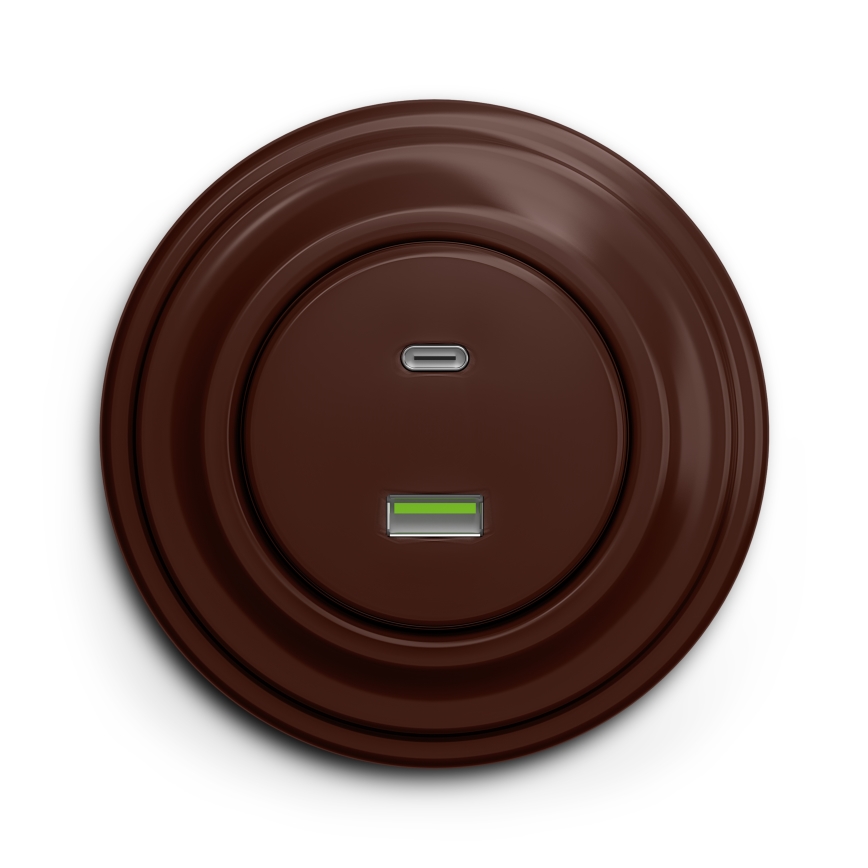 Kliklap - Retro USB zásuvka A+C bez rámečku hnědá