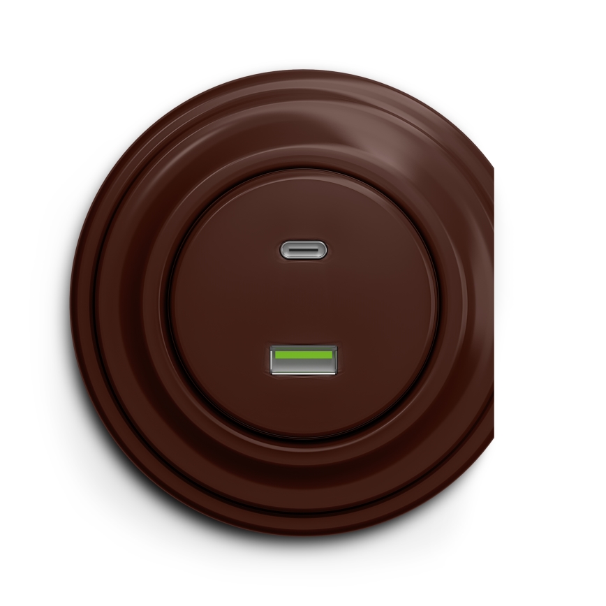 Kliklap - Retro USB zásuvka A+C bez rámečku hnědá