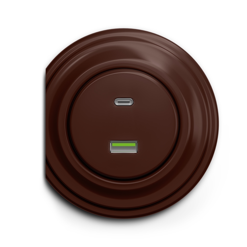 Kliklap - Retro USB zásuvka A+C bez rámečku hnědá