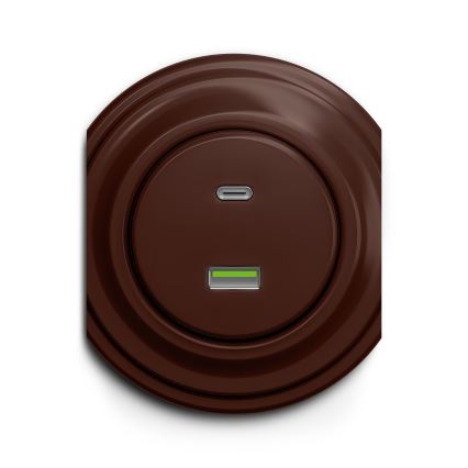 Kliklap - Retro USB zásuvka A+C bez rámečku hnědá
