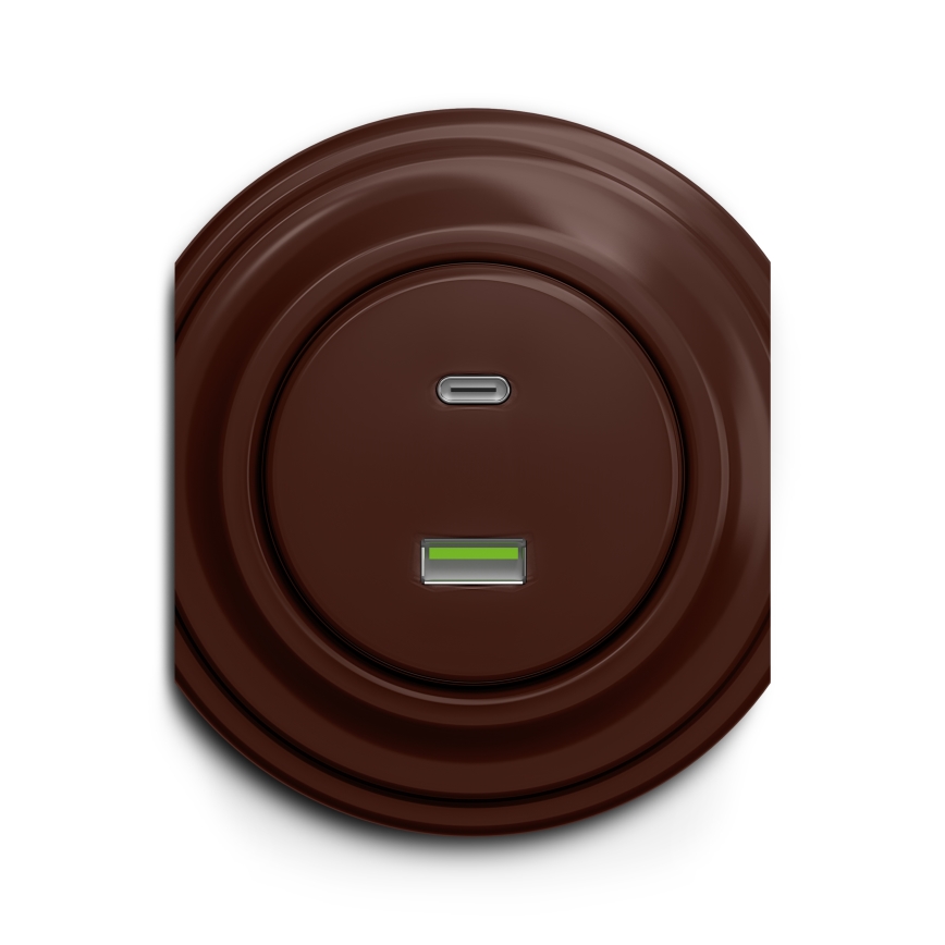 Kliklap - Retro USB zásuvka A+C bez rámečku hnědá