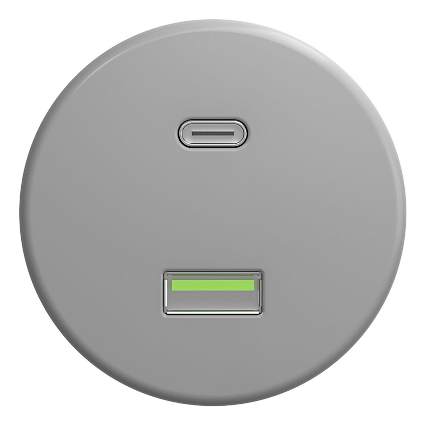 Kliklap - Retro USB zásuvka A+C bez rámečku šedá