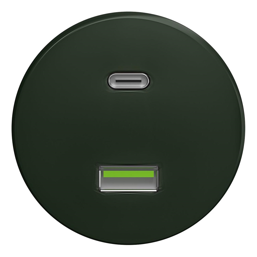 Kliklap - Retro USB zásuvka A+C bez rámečku zelená