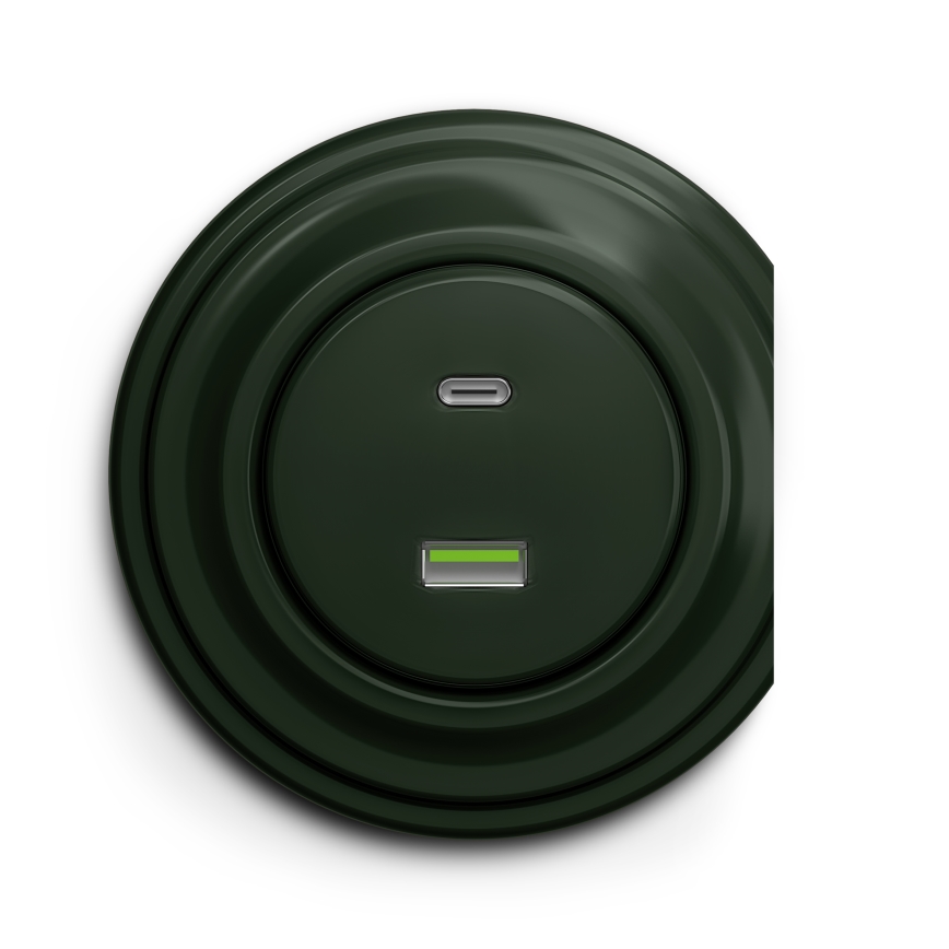 Kliklap - Retro USB zásuvka A+C bez rámečku zelená