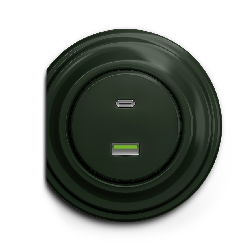 Kliklap - Retro USB zásuvka A+C bez rámečku zelená