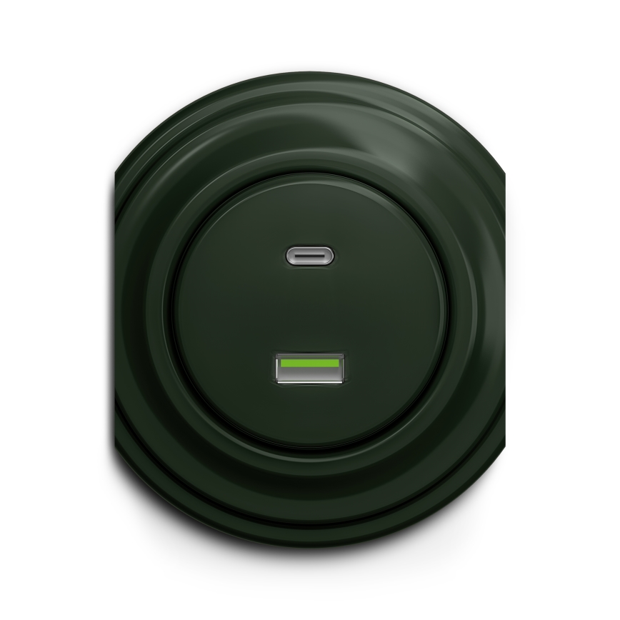 Kliklap - Retro USB zásuvka A+C bez rámečku zelená