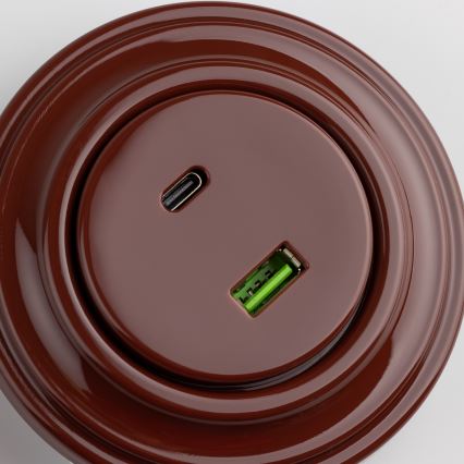 Kliklap - Retro USB zásuvka A+C s rámečkem hnědá