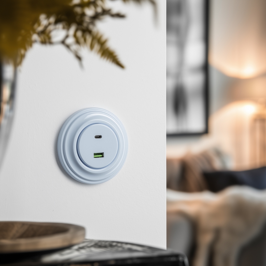 Kliklap - Retro USB zásuvka A+C s rámečkem modrá