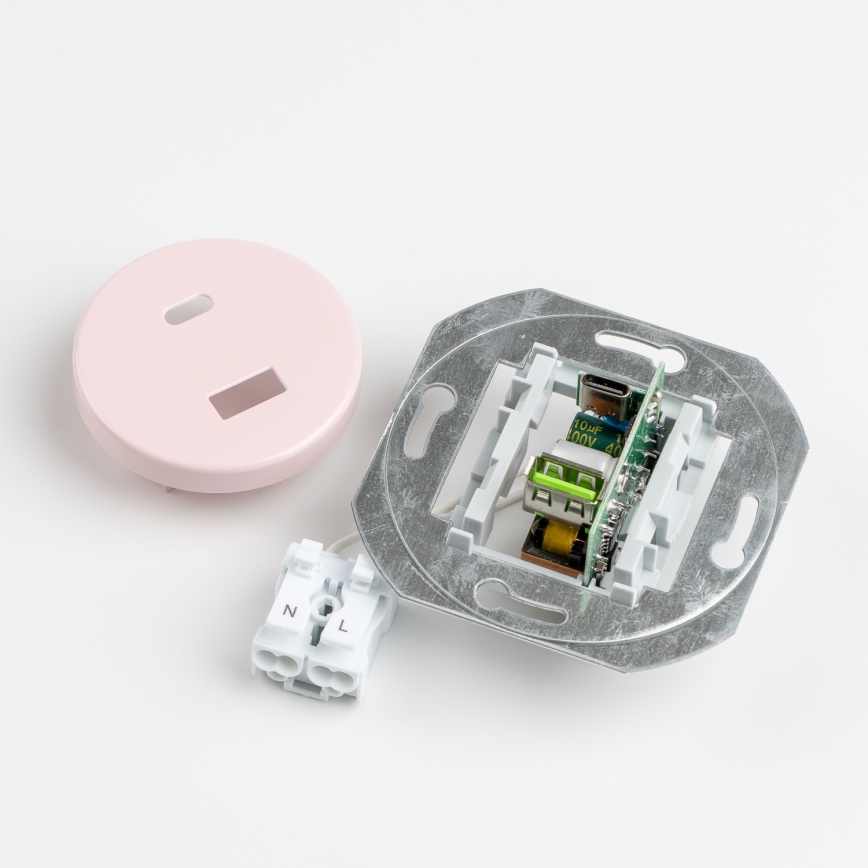Kliklap - Retro USB zásuvka A+C s rámečkem starorůžová
