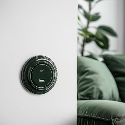 Kliklap - Retro USB zásuvka A+C s rámečkem zelená