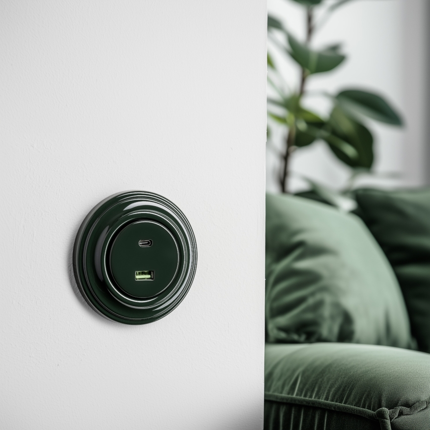 Kliklap - Retro USB zásuvka A+C s rámečkem zelená