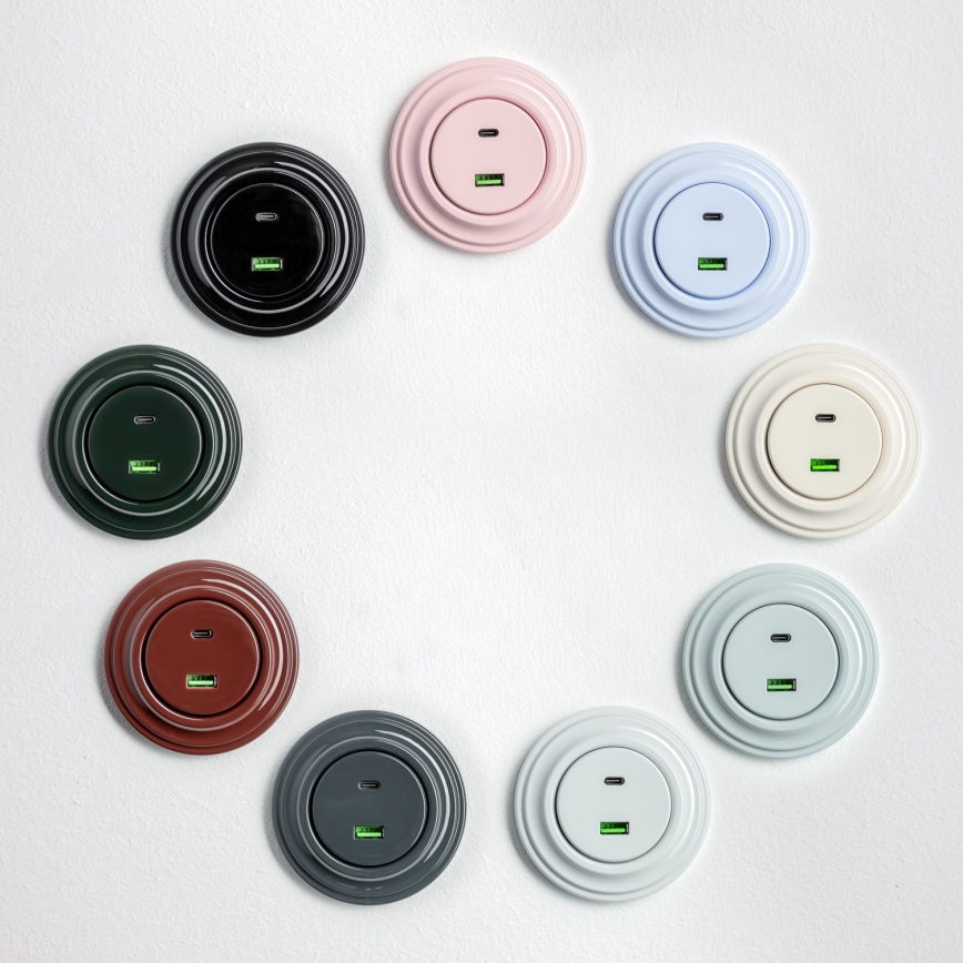 Kliklap - Retro USB zásuvka A+C s rámečkem zelená