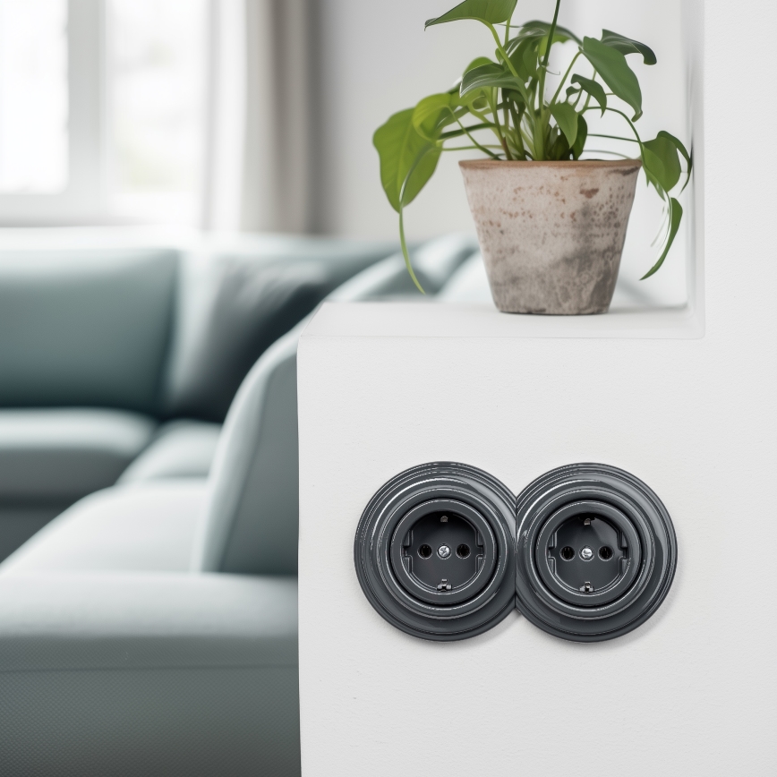 Kliklap - Retro zásuvka domovní bez rámečku SCHUKO 230V/16A antracit