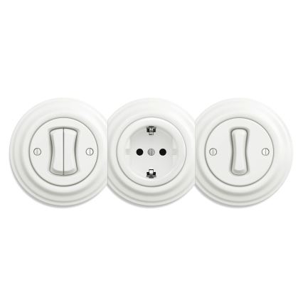 Kliklap - Retro zásuvka domovní bez rámečku SCHUKO 230V/16A keramická bílá