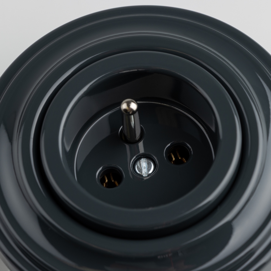 Kliklap - Retro zásuvka domovní s rámečkem 230V antracit