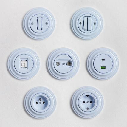 Kliklap - Retro zásuvka domovní s rámečkem 230V modrá