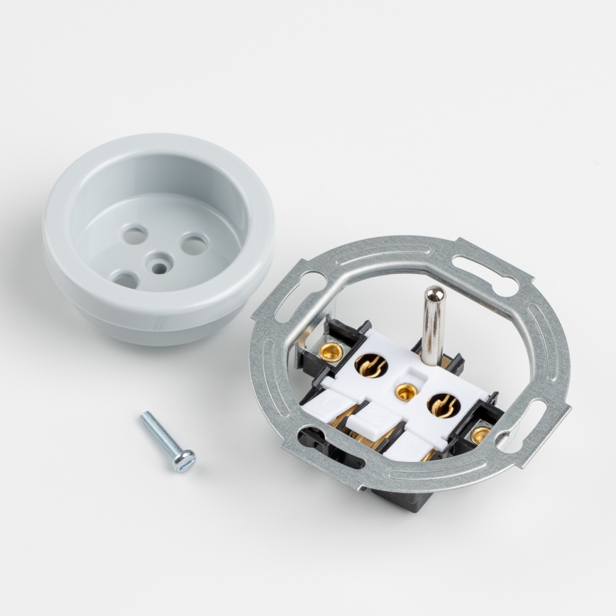 Kliklap - Retro zásuvka domovní s rámečkem 230V šedá