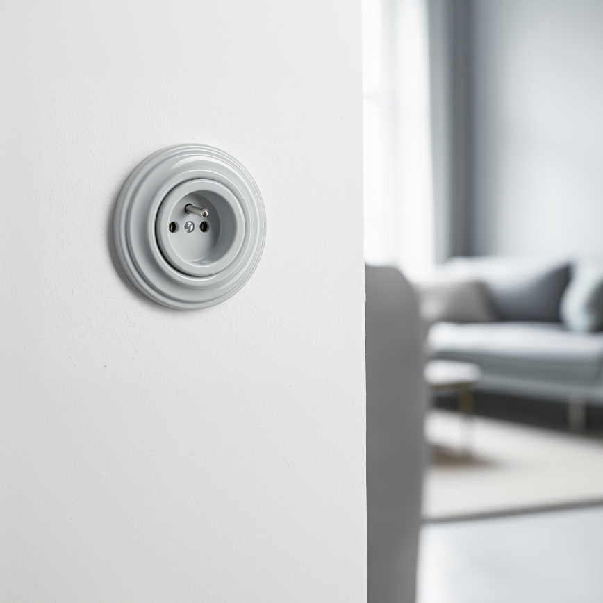 Kliklap - Retro zásuvka domovní s rámečkem 230V šedá