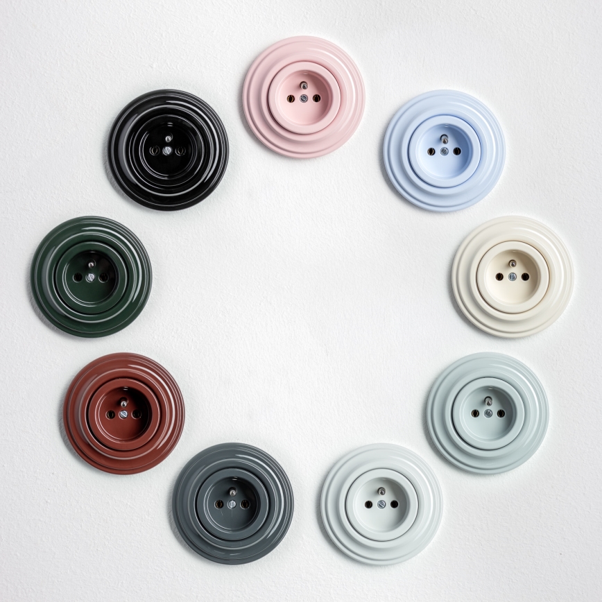 Kliklap - Retro zásuvka domovní s rámečkem 230V šedá