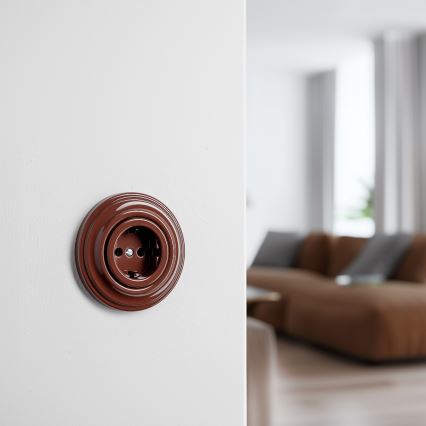 Kliklap - Retro zásuvka domovní s rámečkem SCHUKO 230V/16A hnědá