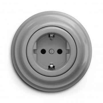Kliklap - Retro zásuvka domovní s rámečkem SCHUKO 230V/16A šedá