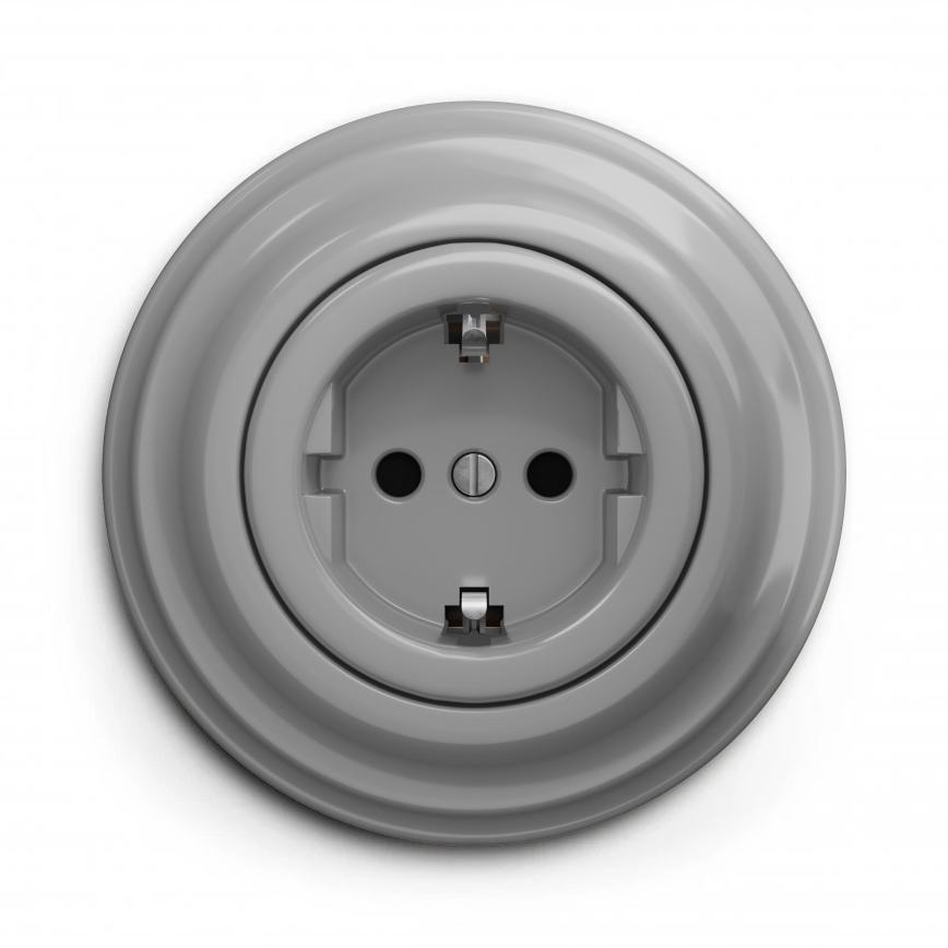 Kliklap - Retro zásuvka domovní s rámečkem SCHUKO 230V/16A šedá