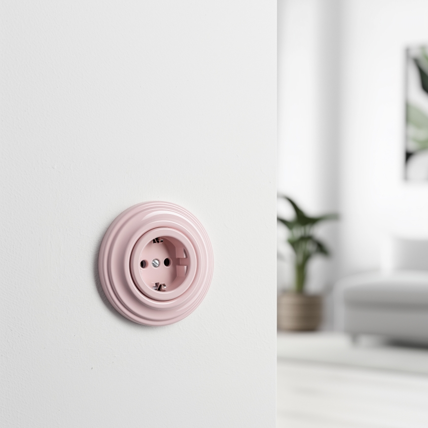 Kliklap - Retro zásuvka domovní s rámečkem SCHUKO 230V/16A starorůžová