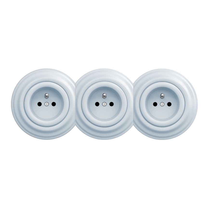 Kliklap - Trojitá retro zásuvka domovní s rámečkem 230V modrá
