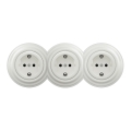 Kliklap - Trojitá retro zásuvka domovní s rámečkem SCHUKO 230V bílá