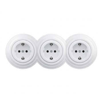 Kliklap - Trojitá retro zásuvka domovní s rámečkem SCHUKO 230V sněhově bílá