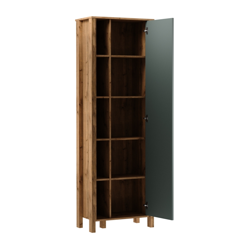 Knihovna MENTA 66x200x37 cm dub wotan/zelená