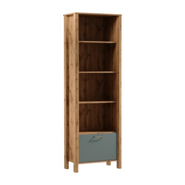 Knihovna MENTA 66x200x37 cm dub wotan/zelená