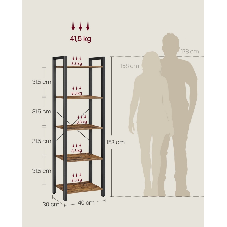 Knihovna NAVARO hnědá/černá