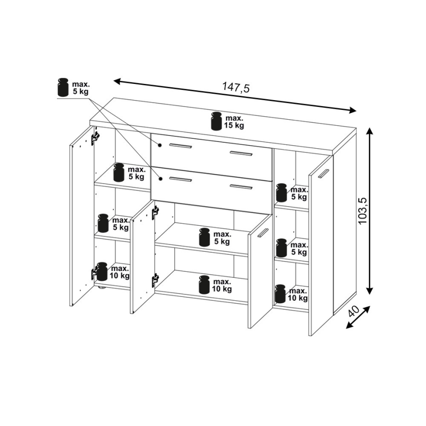 Komoda BRUNO dub sonoma/bílá