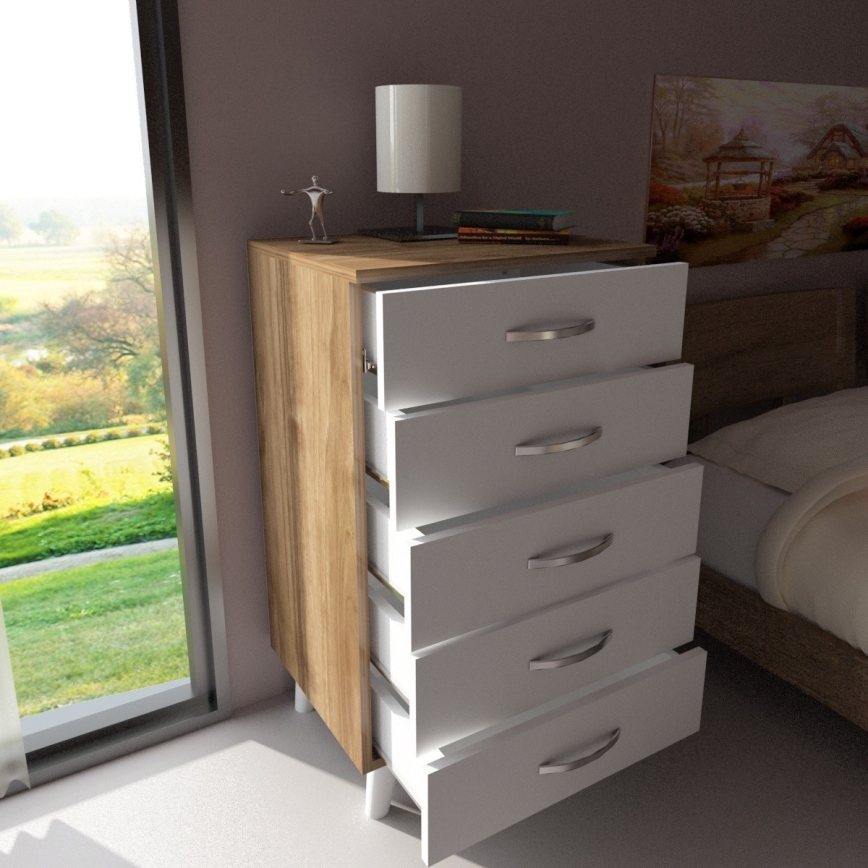 Komoda CEMRE 88x50 cm bílá/hnědá