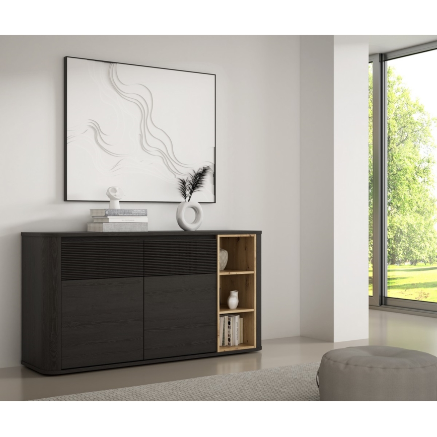 Komoda INAR 160x83x41 cm černá/dub