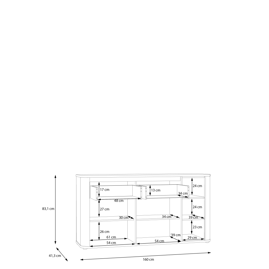 Komoda INAR 160x83x41 cm černá/dub