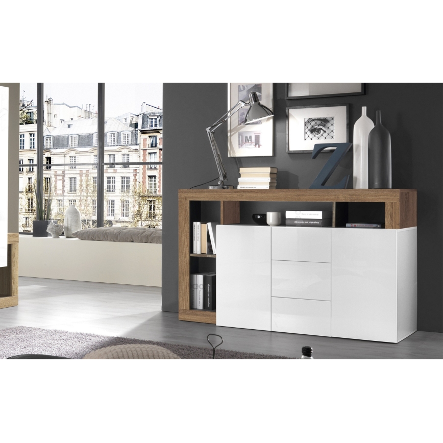 Komoda LENOR 184x93x42 cm bílá/dub