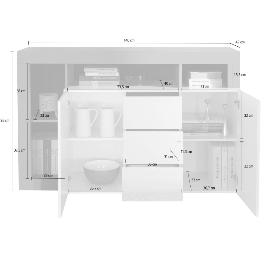 Komoda LENOR 184x93x42 cm bílá/dub