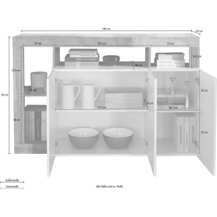 Komoda LENOR bílá/šedá beton