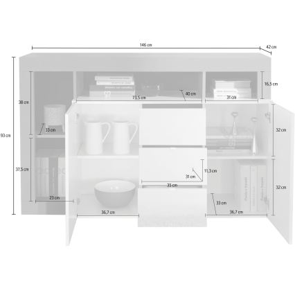 Komoda LENOR bílá/šedá beton