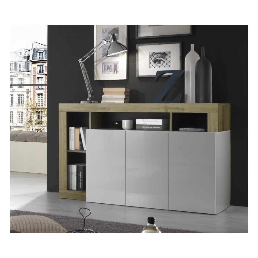 Komoda LENOR bílá/světlý dub