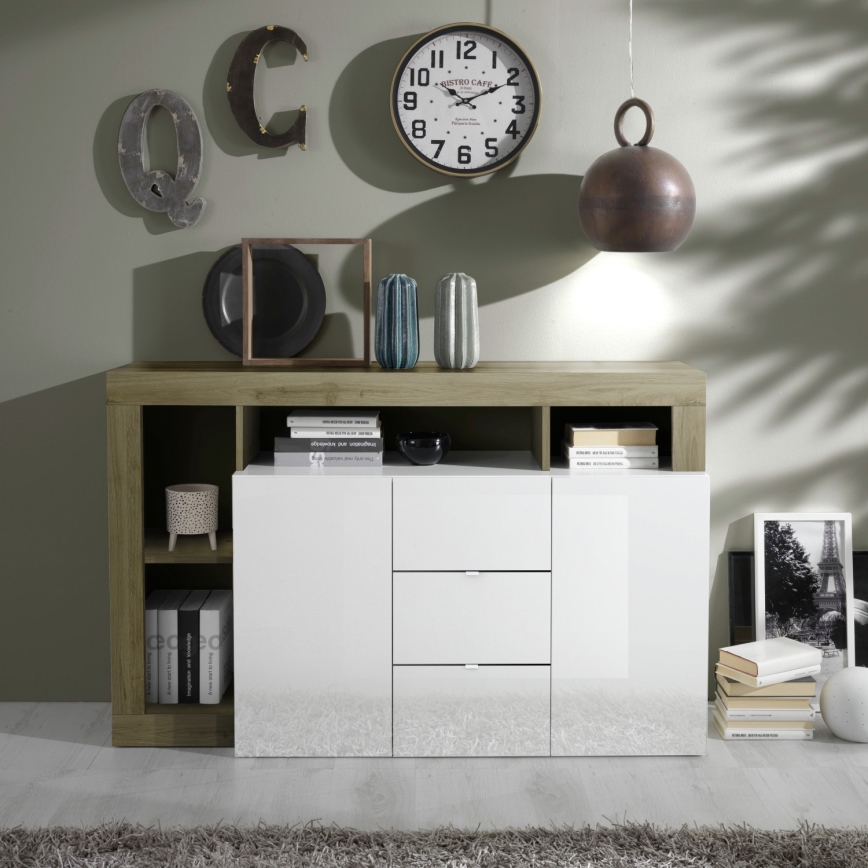 Komoda LENOR bílá/světlý dub