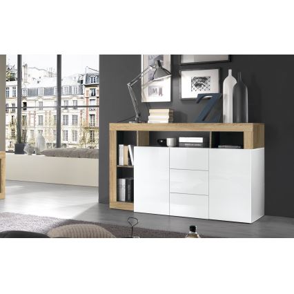 Komoda LENOR bílá/světlý dub