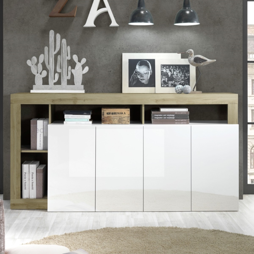 Komoda LENOR bílá/světlý dub