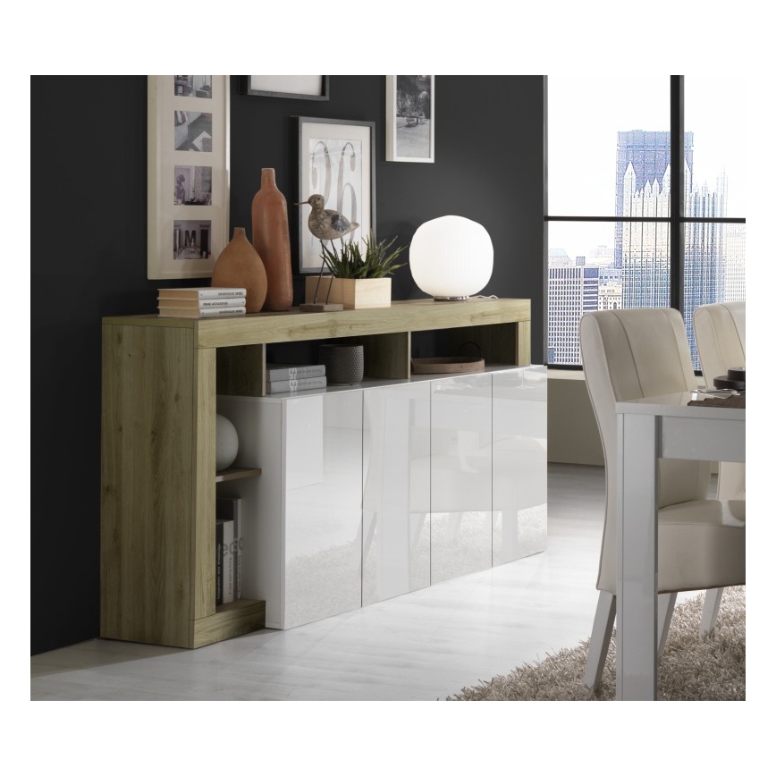 Komoda LENOR bílá/světlý dub