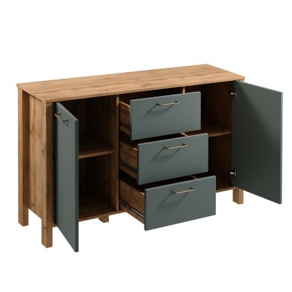 Komoda MENTA 138x81x40 cm dub wotan/zelená