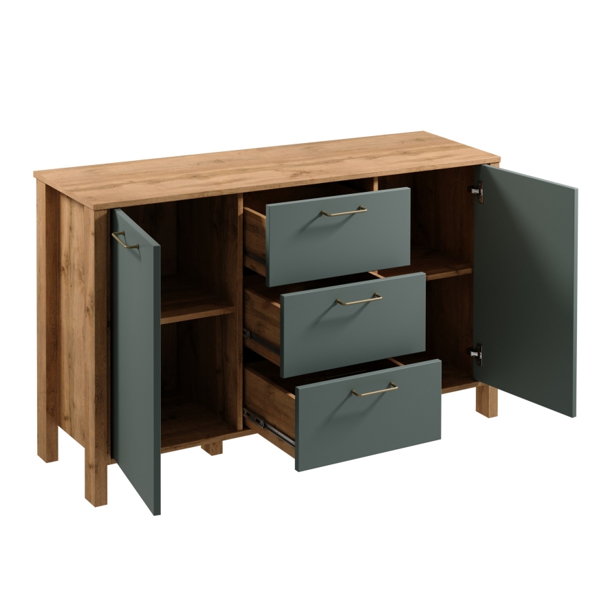 Komoda MENTA 138x81x40 cm dub wotan/zelená