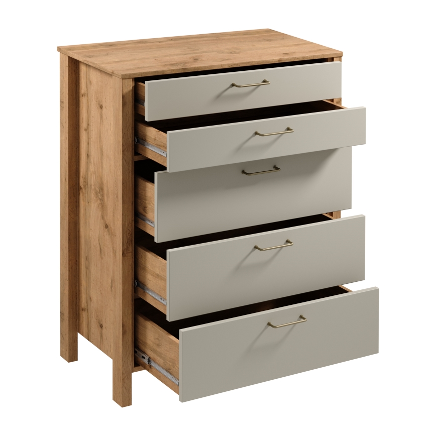 Komoda MENTA 90x108x47 cm dub wotan/šedá
