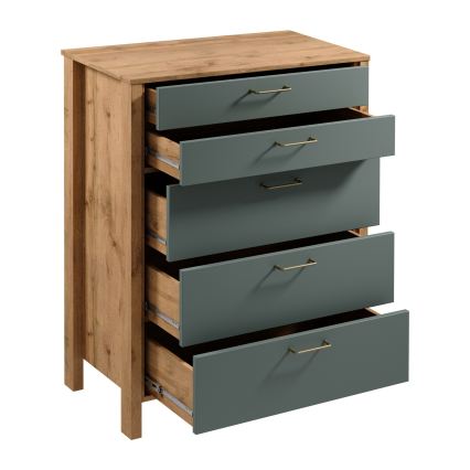 Komoda MENTA 90x108x47 cm dub wotan/zelená